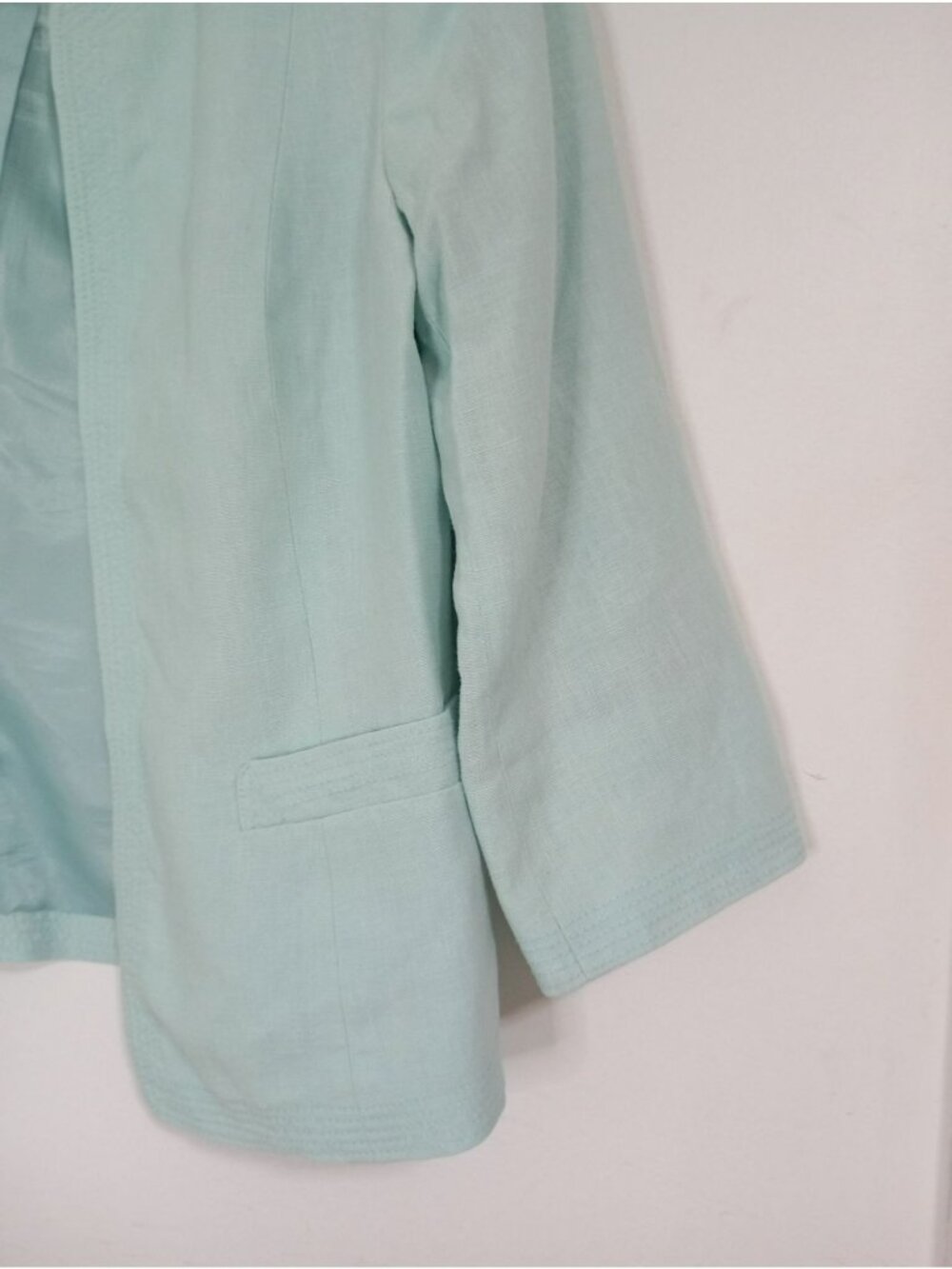 Talbots Womens Light Mint Green Open-Front 100% Linen Blazer Size 6 Classic Fit - Picture 4 of 10